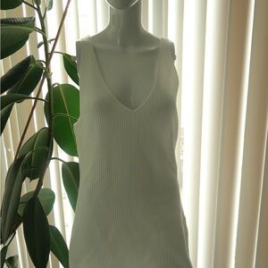 White Ribbed Sleeveless Dress